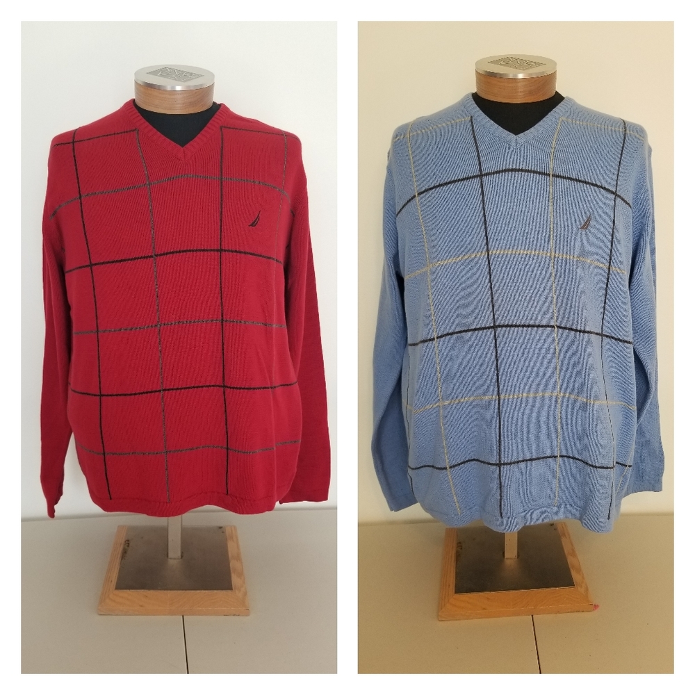 Bundle of 2 Nautica Men's V-neck Sweaters Size L
